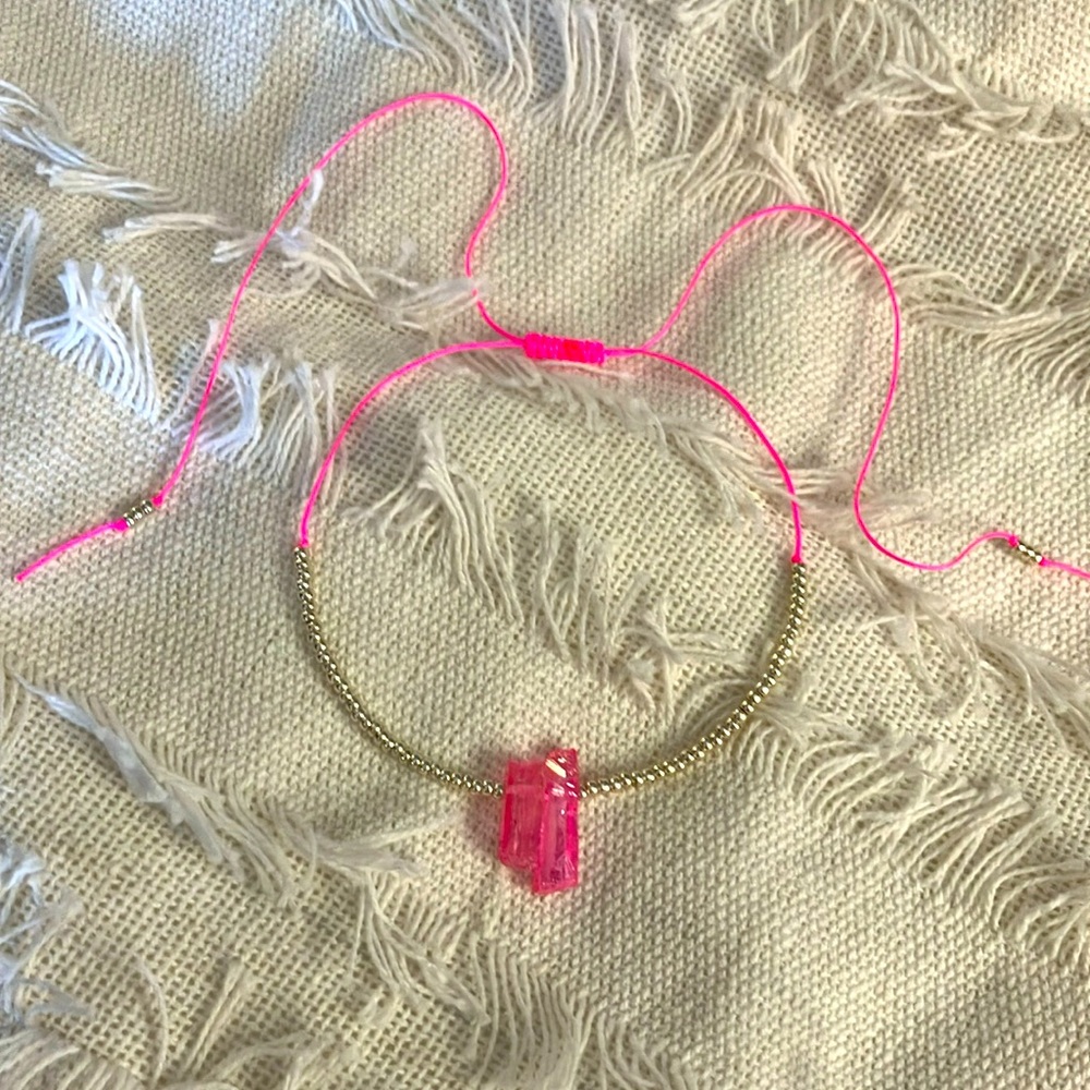 New So Cool Boho Pink Quartz Beaded Necklace Neon Pink Silver